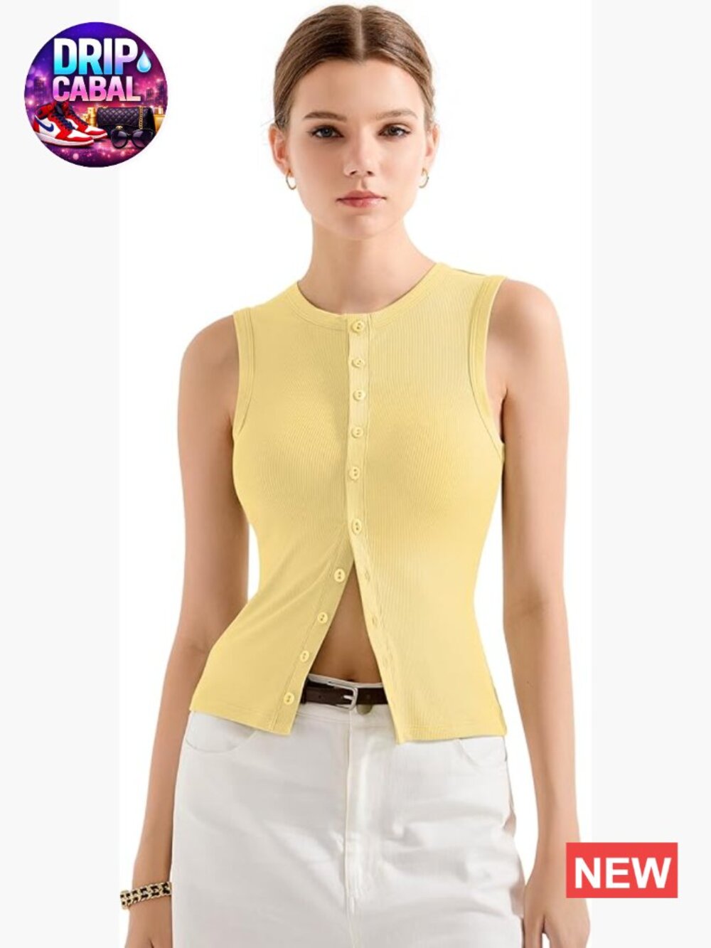 Modal Ribbed Button Down Tank Top, Y2K Fitted Going Out Top